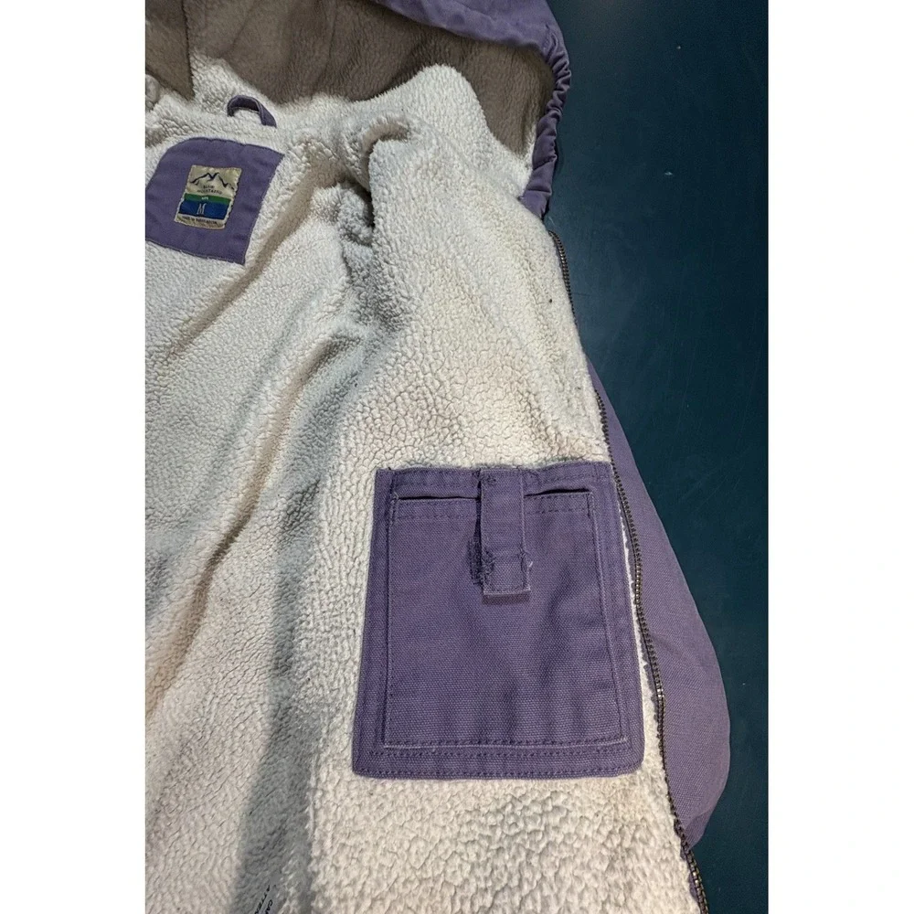 Blue Mountain Lined Full Zip Hooded Workwear Canvas Purple Sherpa Kids Medium‎